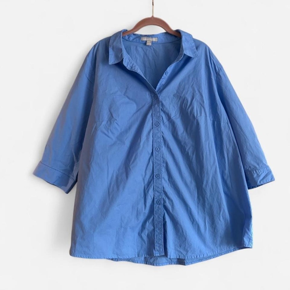 Woman Within blue‎ button up shirt casual women XL 1X half sleeve spring summer